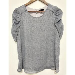 Pleione Gray White Micro Print Puff Sleeve Blouse Top Women’s Medium